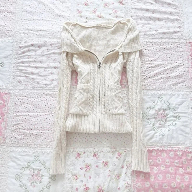 NEW Fall Winter Sweater Casual Slim Fit Chic Solid Color Ribbon Decoration One-shoulder Pullover Y2K Harajuku Womens Streetwear