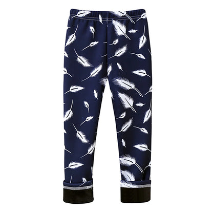 Girls Warm Plush Long Pants for Autumn Spring Cartoon Butterfly Striped Soft Cozy Leggings Fleece-Lined Bottoms Kids Casual Wear