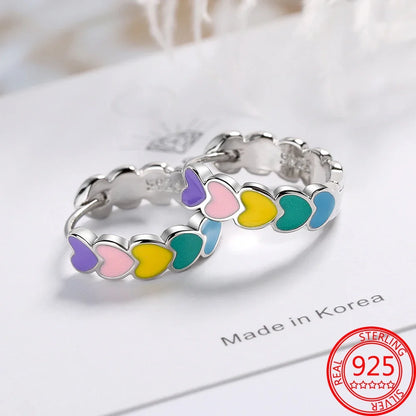 Romantic Heart Shapen Girl Earrings 925 Silver Rainbow Heart Hoop Earring Silver Jewelry Gift