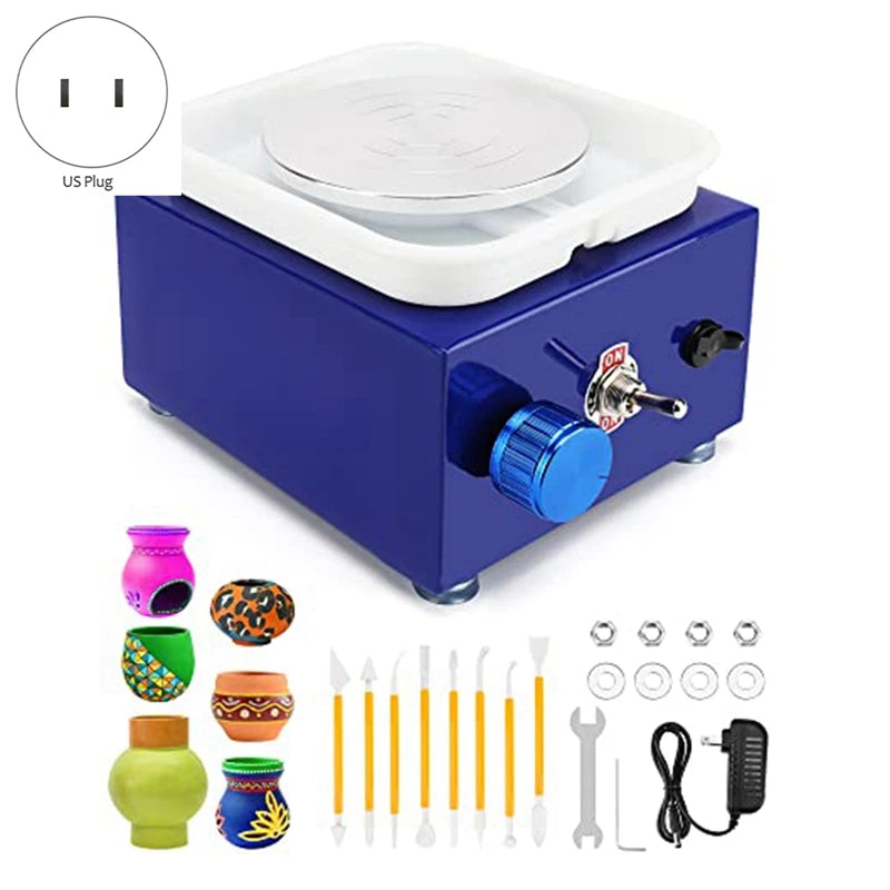 Mini Pottery Wheel For Kid 10CM Forming Machine Electric Ceramic Wheel With Clay Tools For Adults Beginners US Plug
