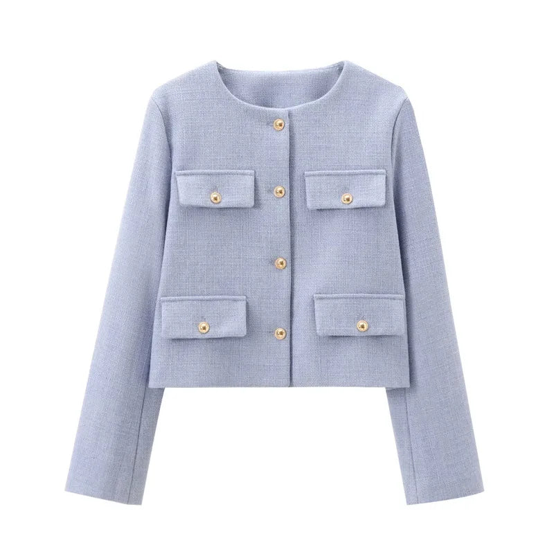 2025 New Woman Jackets Outerwears Long Sleeve Cropped Fashion Jacket for Women Button Short Coats Elegant Women's Coat