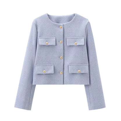 2025 New Woman Jackets Outerwears Long Sleeve Cropped Fashion Jacket for Women Button Short Coats Elegant Women's Coat