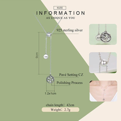 Bamoer 42cm Real 925 Sterling Silver Tree of Life Pendent Necklace for Women Stylish Engagement Wedding Necklace Fine Jewelry