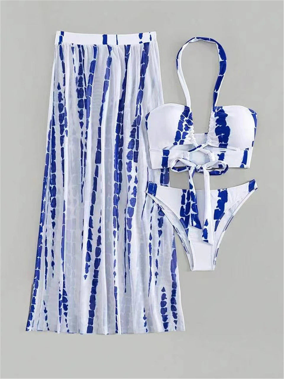 3 Pieces Tie Dye Cross Bikini 2025 Women Sexy Halter Swimsuit & Cover Up Pants Swimwear Bathers Bathing Swimming Suit Beachwear