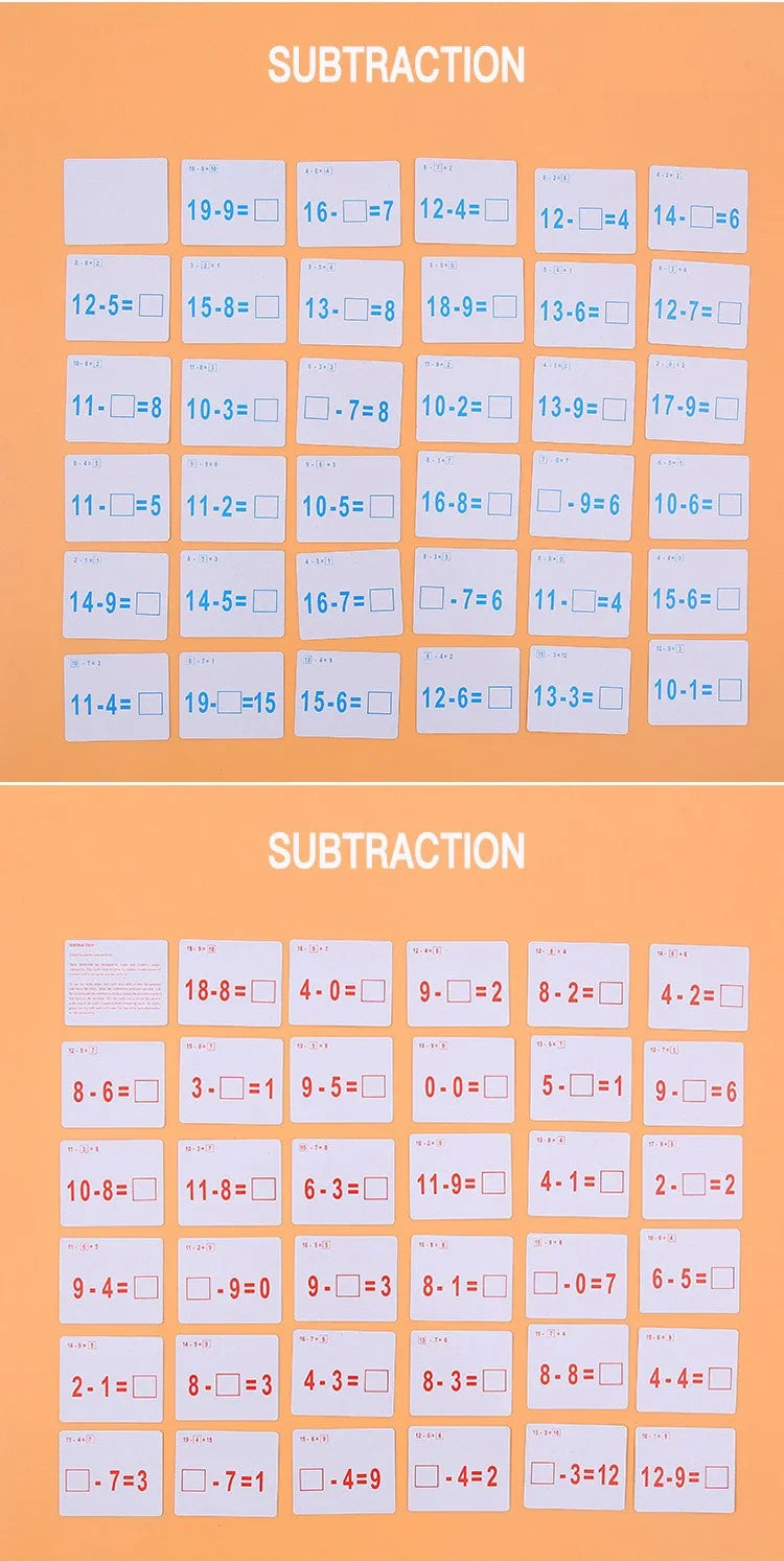 Mathematical Math Learning Tool Montessori Training Math Erasable Add Subtract Multiply and Division Table Cards Seheck for Kids