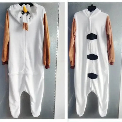 Disney Frozen Olaf Snowman Cosplay Costume Anime Adult Pajamas White Jumpsuit Party Dress Fleece Cartoon Sleepwear