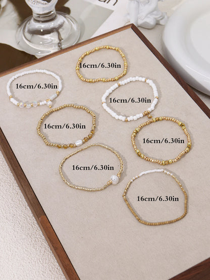 7PCS Bohemian Elastic Handmade Beaded multi-layer Stacked Women's Bracelet Set Party Jewelry Gift