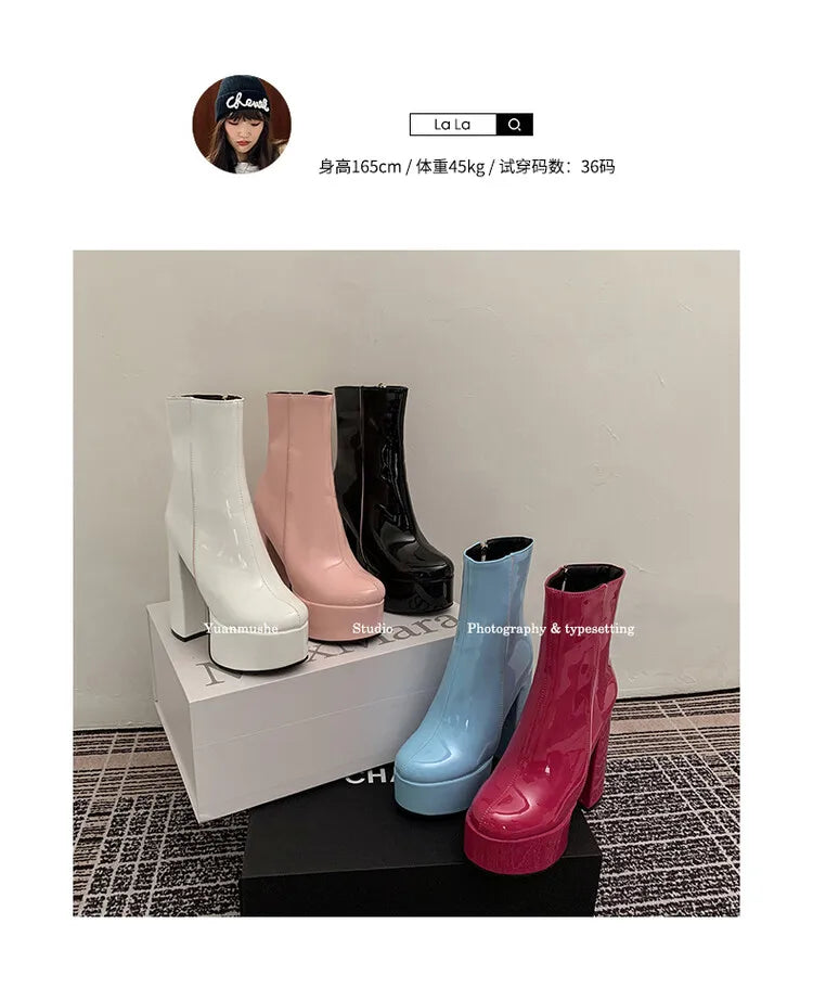 Autumn Winter 2025 New Super High Heels Zipper White Ankle Boots for Women Round Head Casual Party Versatile Platform Shoes 43