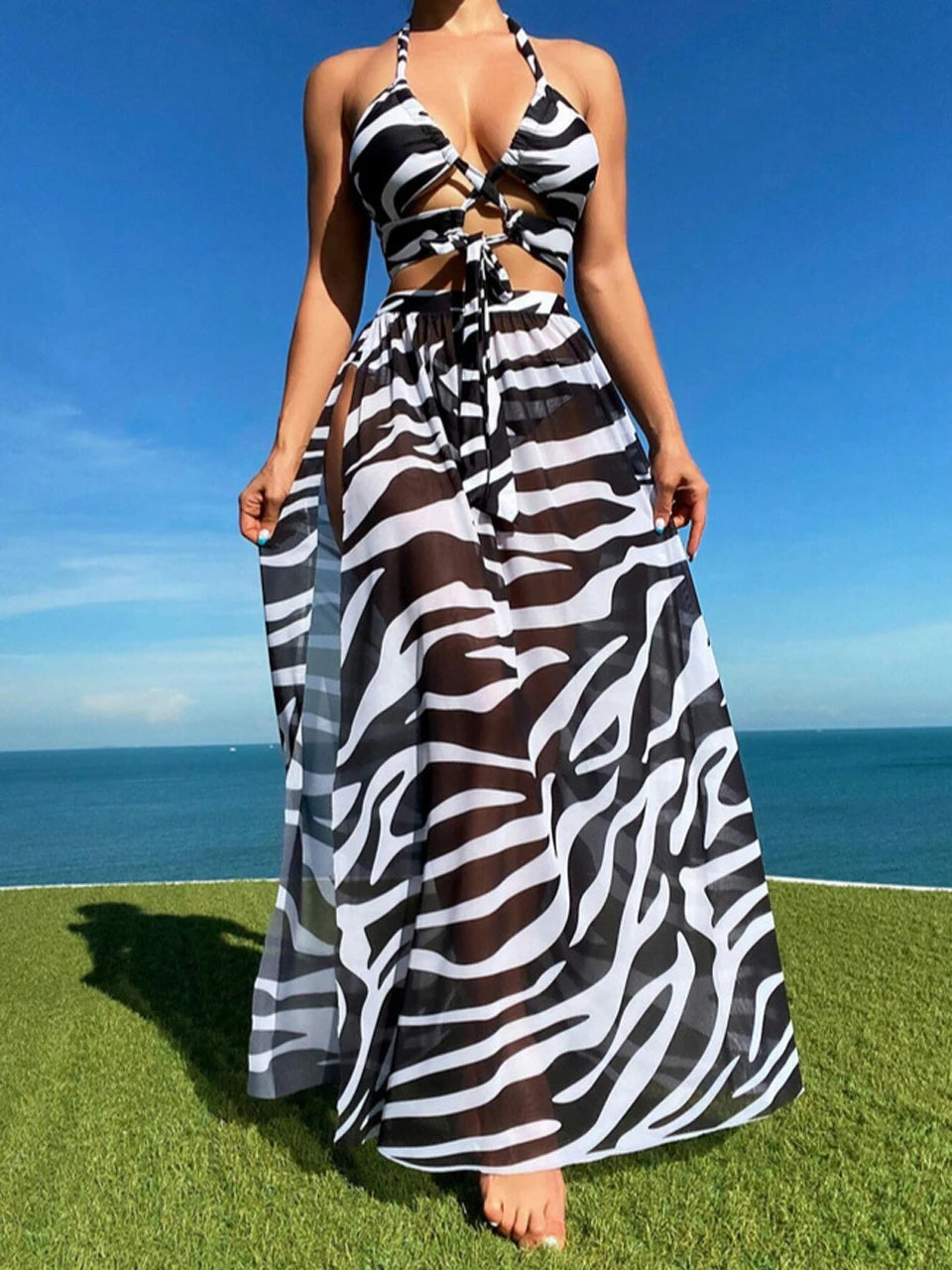 3 Pieces Tie Dye Cross Bikini 2025 Women Sexy Halter Swimsuit & Cover Up Pants Swimwear Bathers Bathing Swimming Suit Beachwear