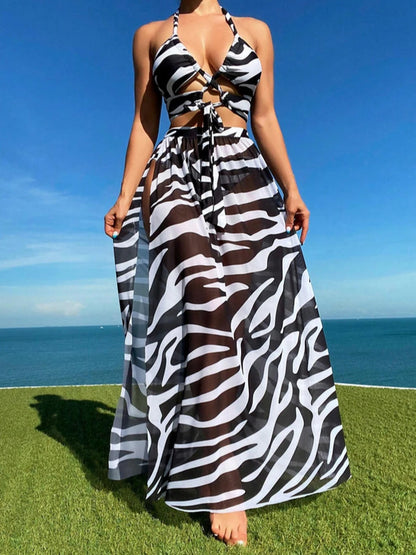 3 Pieces Tie Dye Cross Bikini 2025 Women Sexy Halter Swimsuit & Cover Up Pants Swimwear Bathers Bathing Swimming Suit Beachwear