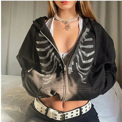 Y2K Clothes Zip Up Hoodies For Women Jacket Grunge Sweatshirts Sudaderas Streetwear 2023 Autumn Hooded for Teen Girls Ropa Mujer