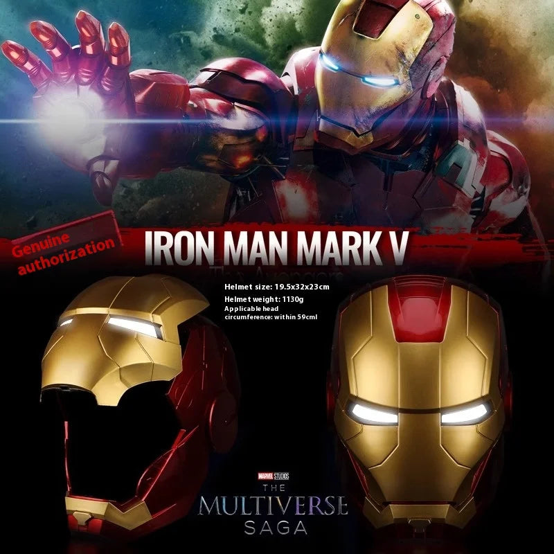 Iron Man 1/1 Cosplay Helmet Mk5 Electric Voice Control Helmet Led Eyes Metal Mask Model Toys Children Adults Christmas Gift