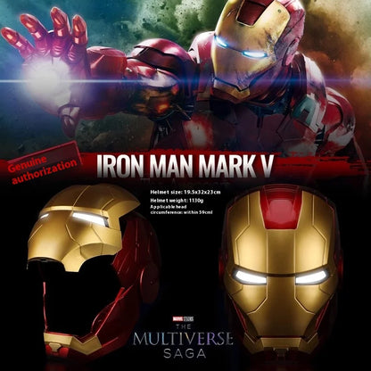 Iron Man 1/1 Cosplay Helmet Mk5 Electric Voice Control Helmet Led Eyes Metal Mask Model Toys Children Adults Christmas Gift