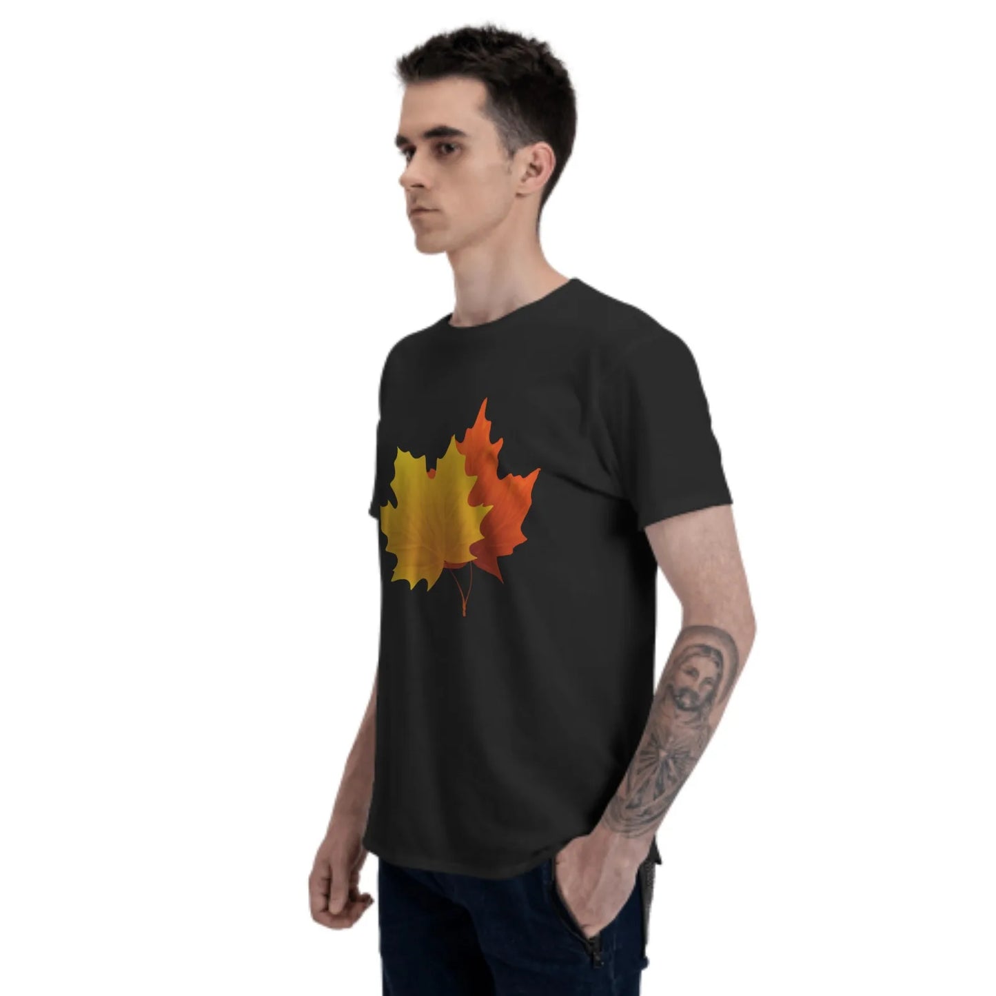 Fall Maple T-Shirt for Men Cotton 100% Women Summer Tops Fashion Casual Round Collar Short-Sleeve Leaf Couple Tees