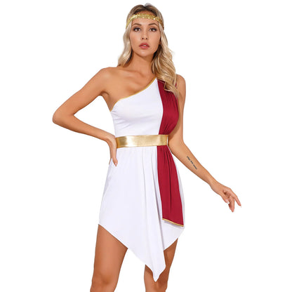 Women Ancient Roman Greek Role Play Toga Senator Caesar Costume Athenian Princess Empress Dress Robe for Halloween Cosplay Party