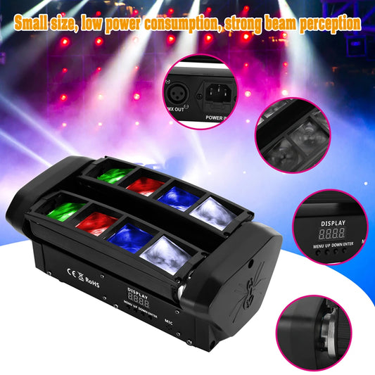 U'King 2Pcs 48W Laser Beam Moving Head Light 8LEDs RGBW Mini Spider Stage Light DMX&Sound Control For Club DJ Show Home Party