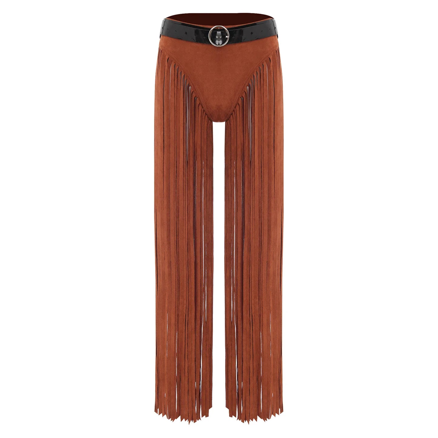 Womens Hippy Cosplay Costume High Waist Suede Underwear with Long Tassels And Belt Halloween Dress Up 70s Disco Costume