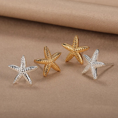Geometric Fashion Temperament Casual Starfish Stud Earrings For Women Stainless Steel Earrings Female Summer Jewelry Gift