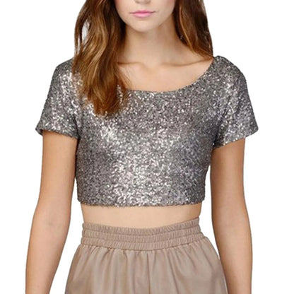 Womens T Shirts Short Sleeve Sexy Sparkling Sequins Backless Crop Top Multicolor T Shirt Wool Long Sleeve Shirt Women