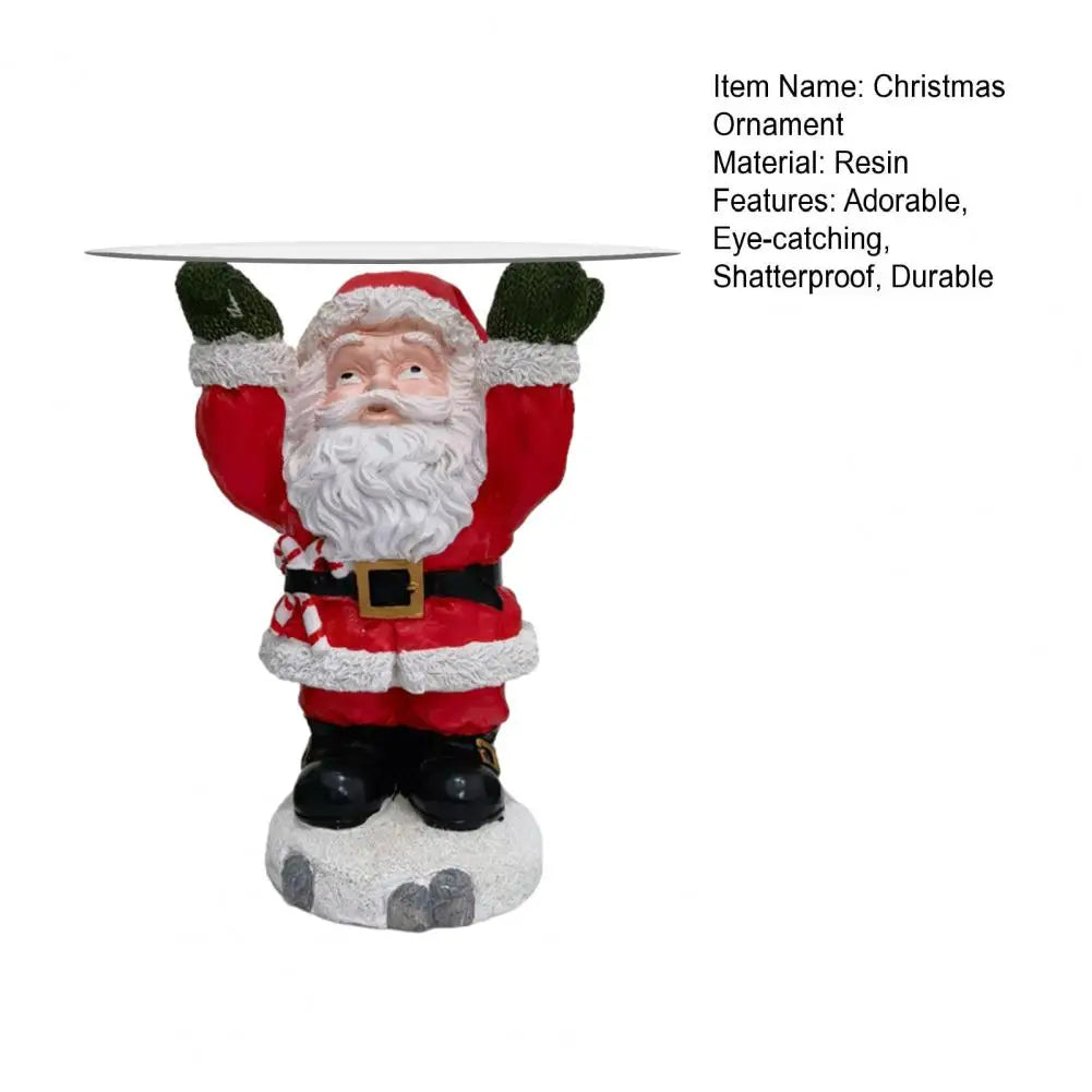 Resin Santa Claus Ornament with Tray Snack Dessert Stand Holder Adorable Xmas Cake Fruit Tray Christmas Party Decoration