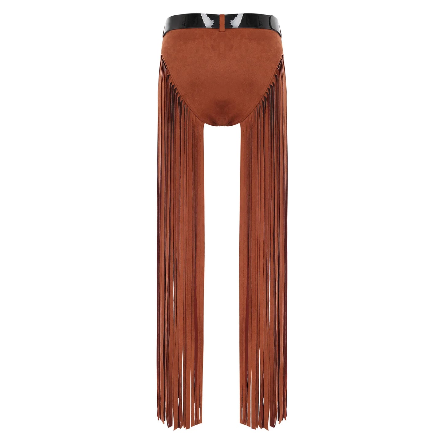 Womens Hippy Cosplay Costume High Waist Suede Underwear with Long Tassels And Belt Halloween Dress Up 70s Disco Costume