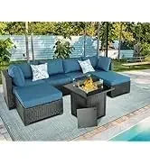 Qoutdoor PE wicker patio furniture rattan sectional loveseat couch set conversation sofa with storage box for balcony lawn a