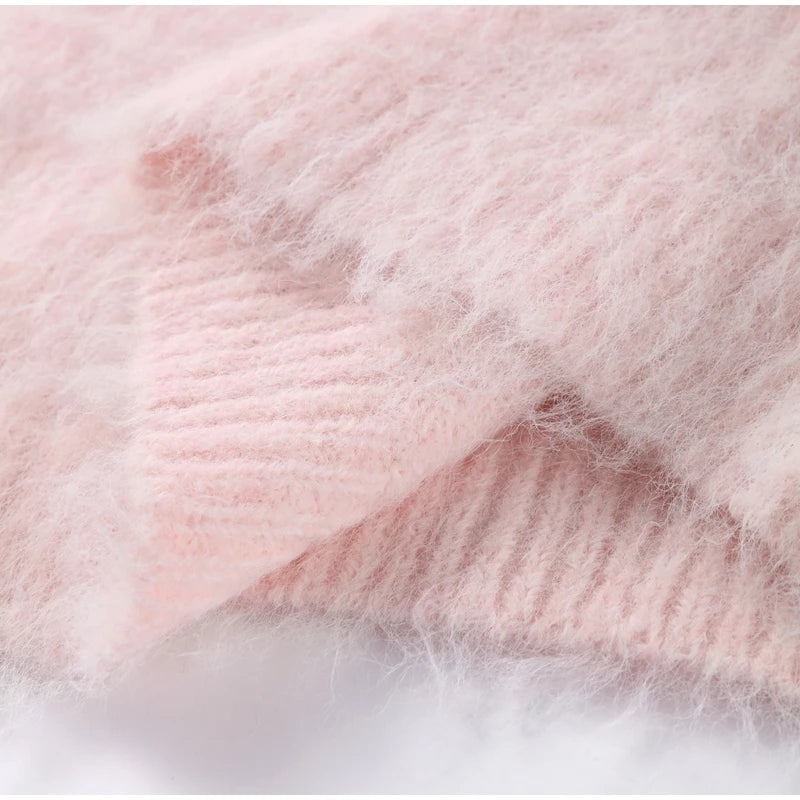 Fluffy Mohair Off Shoulder Cropped Sweater Oversize Slouchy Long Sleeve 2025 Autumn Cozy Women Knit Top Trendy Sweet Lady Jumper