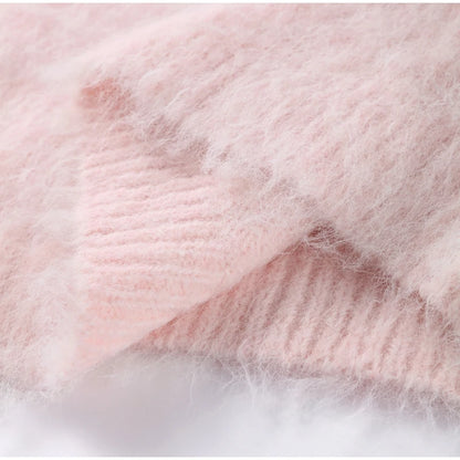 Fluffy Mohair Off Shoulder Cropped Sweater Oversize Slouchy Long Sleeve 2025 Autumn Cozy Women Knit Top Trendy Sweet Lady Jumper