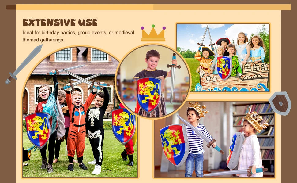 Inflatable Medieval Joust Sword and Shield Knight Set Blow up Pirates Sword Shield for Pirate Party Favors Medieval Accessories