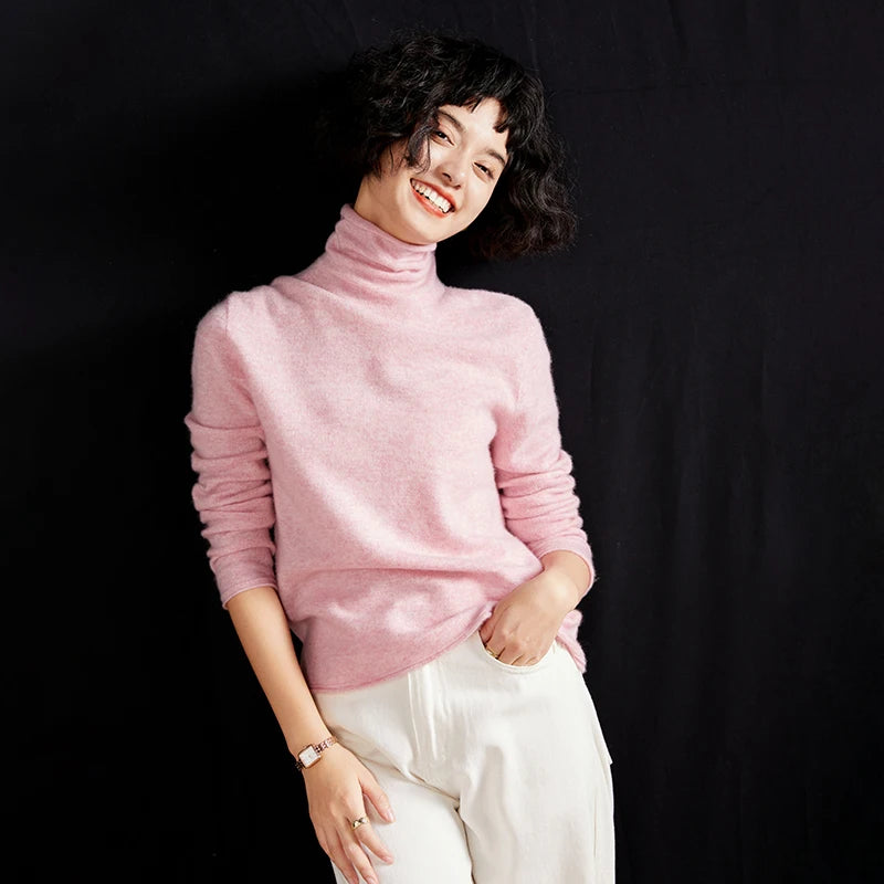 New Women's Cashmere Sweater 100% Pure Cashmere Knitted High Collar Hoodie Hot Selling Soft Solid Color Women's Top