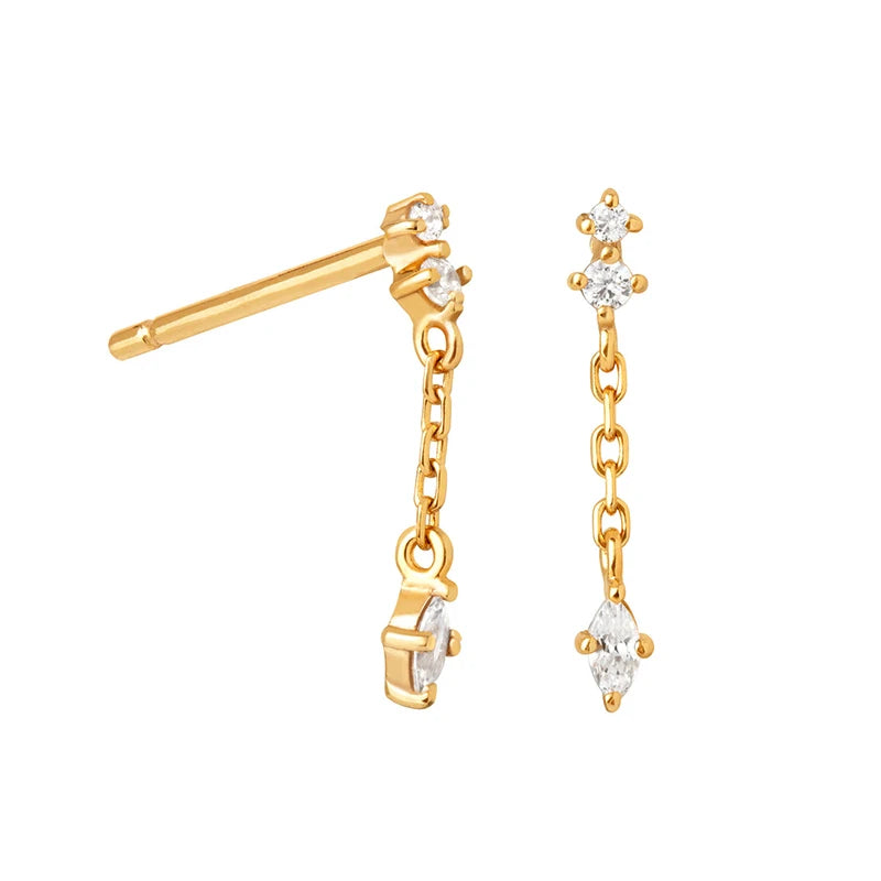 925 Sterling Silver Ear Needle Geometric Zircon Metal Earrings for women Shiny Crystal Luxury Small Stud Fashion Wedding Jewelry