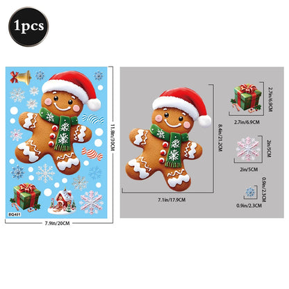 Christmas Window Static Clings Snowman Santa Claus Snowflake Reindeer Cute Xmas Decoration Decal Sticker Home Ornaments Supplies