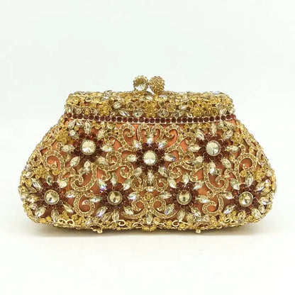 Boutique De FGG (in stock) Flower Crown Clutch Silver Crystal Evening Handbag Women Party Prom Bag Bridal Clutches Wedding Purse