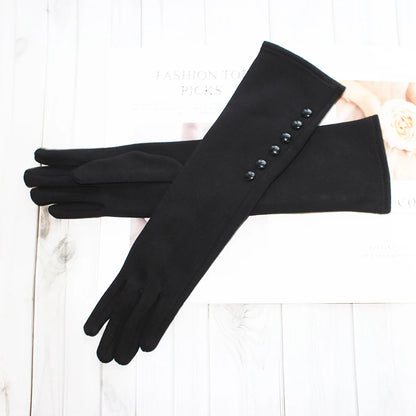 Cotton Long Gloves for Women's Stretch Autumn and Winter Warmth 38cm Windproof and Sun Resistant Knitted Sleeves