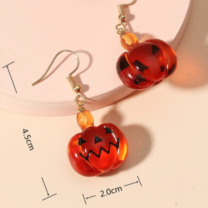 Cute Pumpkin Ghost Earrings Halloween Decoration Kawaii Orange Jewelry For Girls Party Cosplay Transparent Accessories Gift