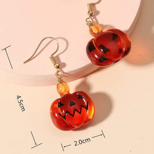 Cute Pumpkin Ghost Earrings Halloween Decoration Kawaii Orange Jewelry For Girls Party Cosplay Transparent Accessories Gift