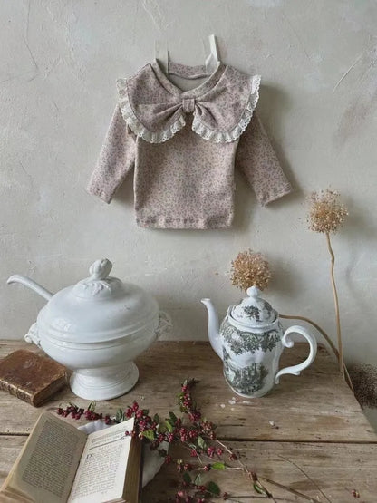 2024 Autumn New Baby Girl Long Sleeve T Shirts Infant Bow Bottoming Shirt Floral Casual Tops Toddler Kids Clothes Baby Tees