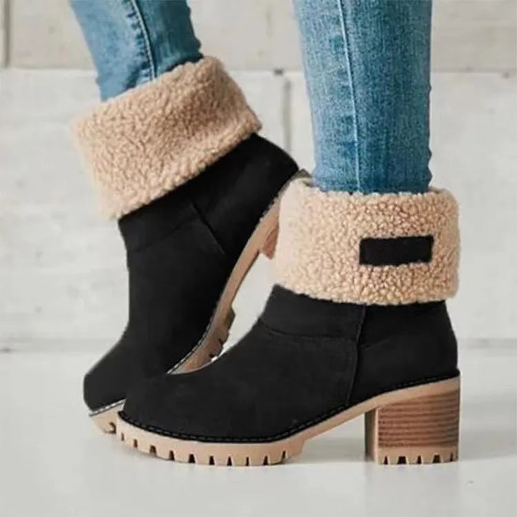 Winter Snow Boots for Women Warm Comfortable Women's Boots Mid-length Thick-heeled High-heeled Women's Cotton Shoes Botas Mujer