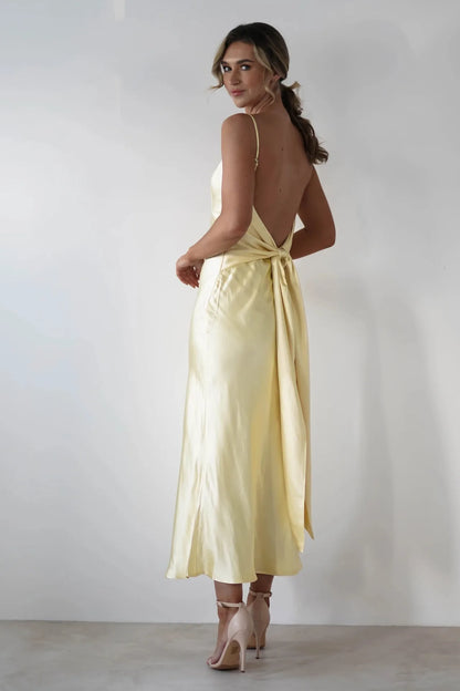EtherealBe Sexy Satin Halter Dress in Olive Green
