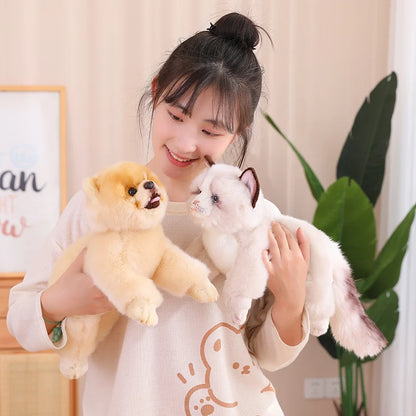 Simulation Cat Pillow Plush Toys Realistic Animal Puppet Cat Pomeranian Pet Doll Girl Home Decor Holiday Christmas Gift For Kids