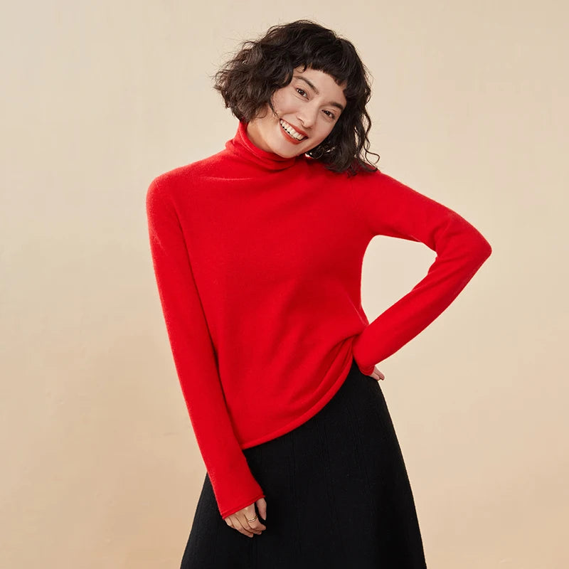 New Women's Cashmere Sweater 100% Pure Cashmere Knitted High Collar Hoodie Hot Selling Soft Solid Color Women's Top