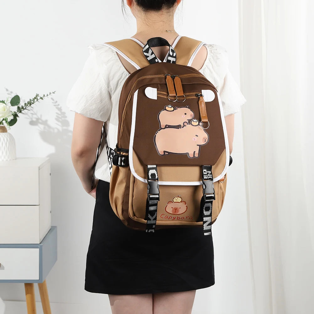 Capybara Book Bag with 1 Main Compartment for Girls Boys Laptop Backpack Zipper School Bag Rucksack Gifts for Capybara Lovers