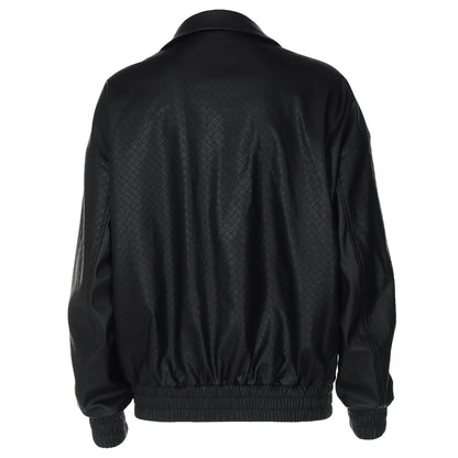 Dulzura 2025 Autumn Fashion Casual Turn-Down Collar Long Sleeve Zipper Slim Woven Leather Jacket Party Club Street Style Clothes