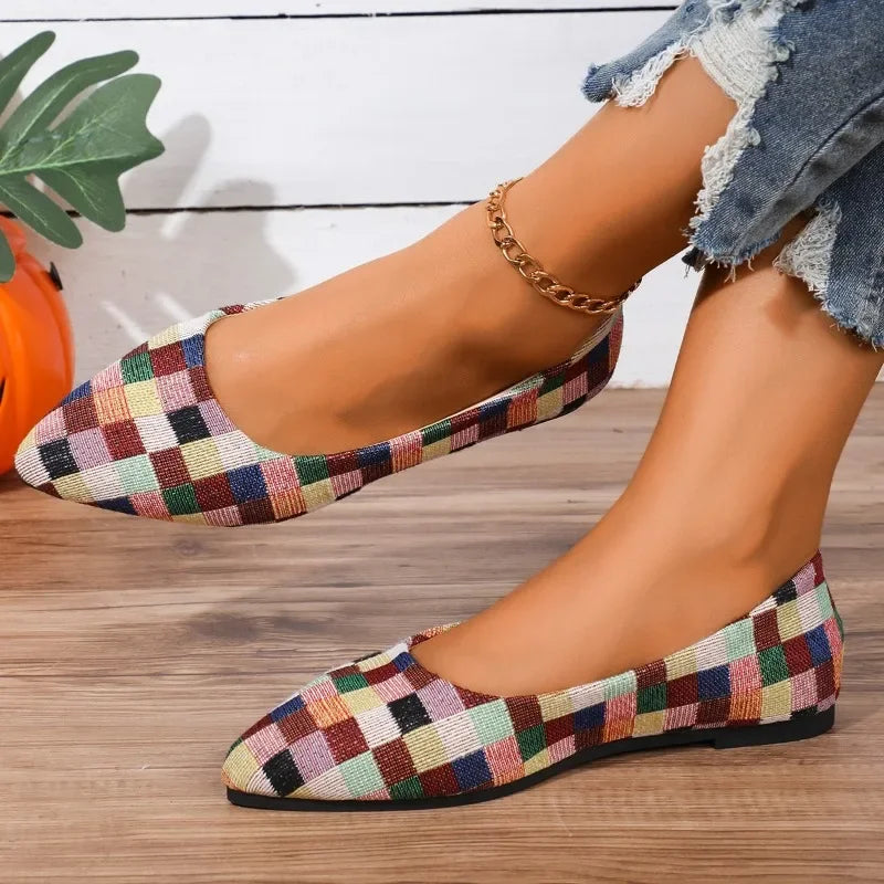 Women's Shoes Loafers Ballet Flats Pointed Toe Barefoot Slip-on Casual Flat Heel Comfortable Random Pattern Woman Shoe Size 43