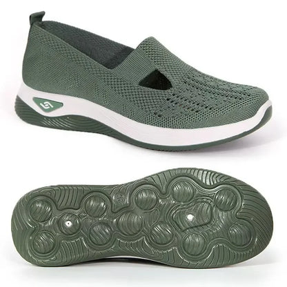 EtherealBe lightweight women's walking flats in green with breathable mesh design and cushioned sole