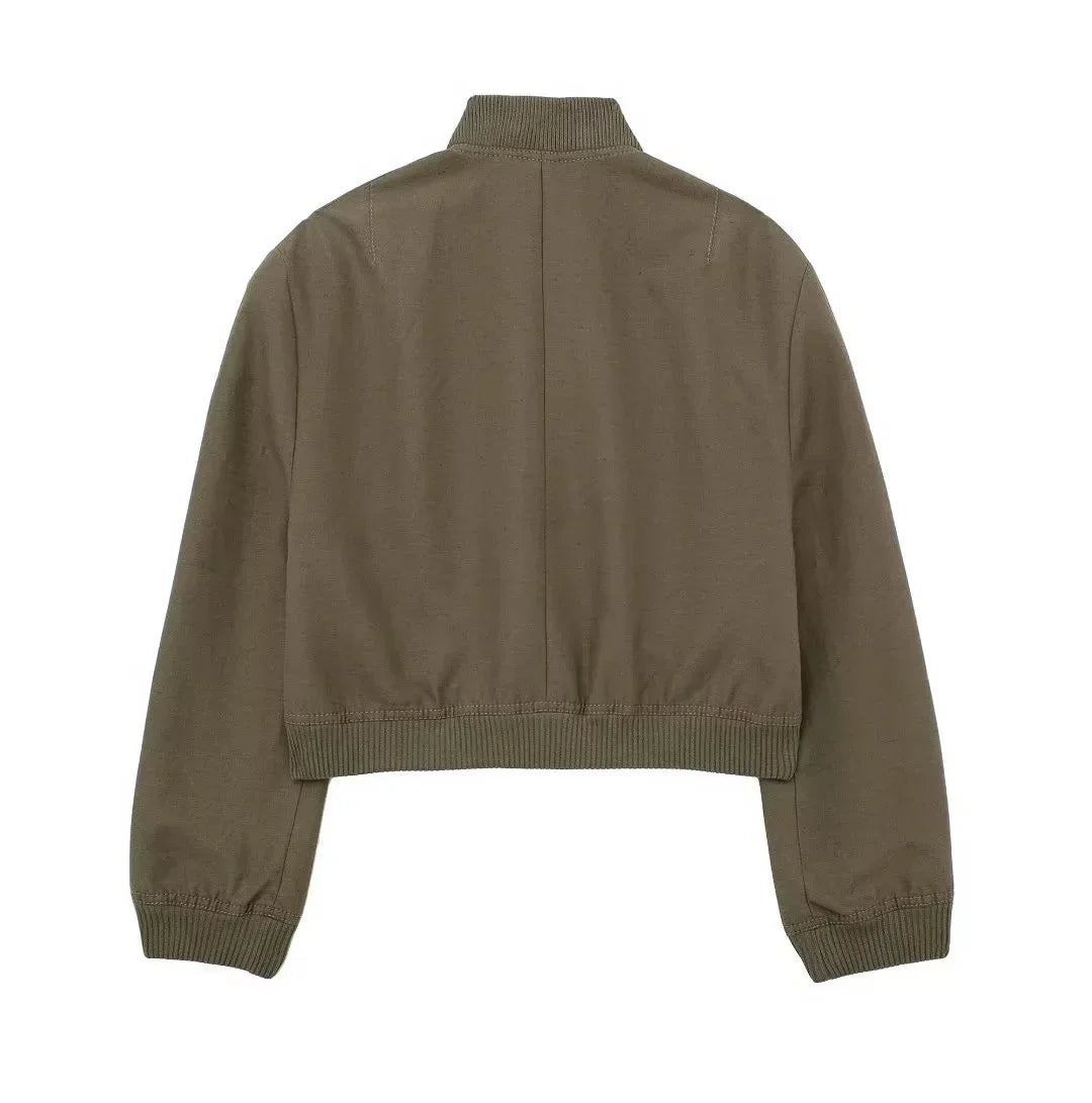 Women Fashion with Pockets Cropped Bomber Jacket Coat Vintage Long Sleeve Front Button Female Outerwear Chic Tops y2k clothes