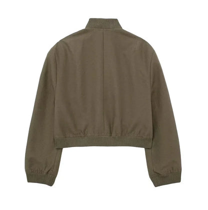 Women Fashion with Pockets Cropped Bomber Jacket Coat Vintage Long Sleeve Front Button Female Outerwear Chic Tops y2k clothes