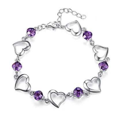 DOTEFFIL 925 Sterling Silver Heart Purple Zircon Bracelet For Women Jewelry Engagement Party Christmas Gift