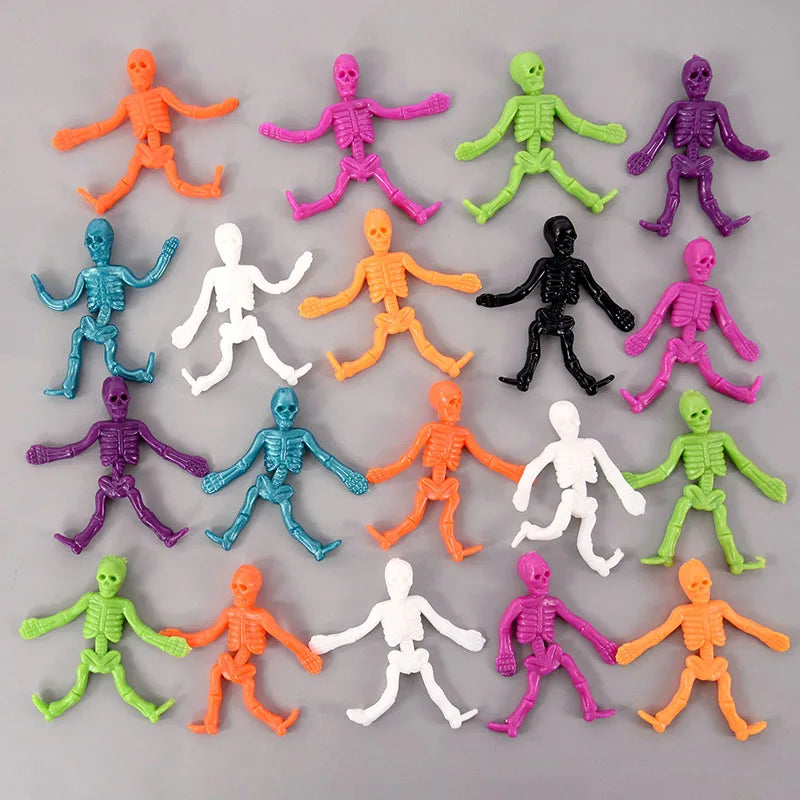 16Pcs Halloween Stretchable Skeleton Man Kids Party Favors TPR Soft Rubber Zombie Horror Doll Stress Relief Toy Halloween Gifts