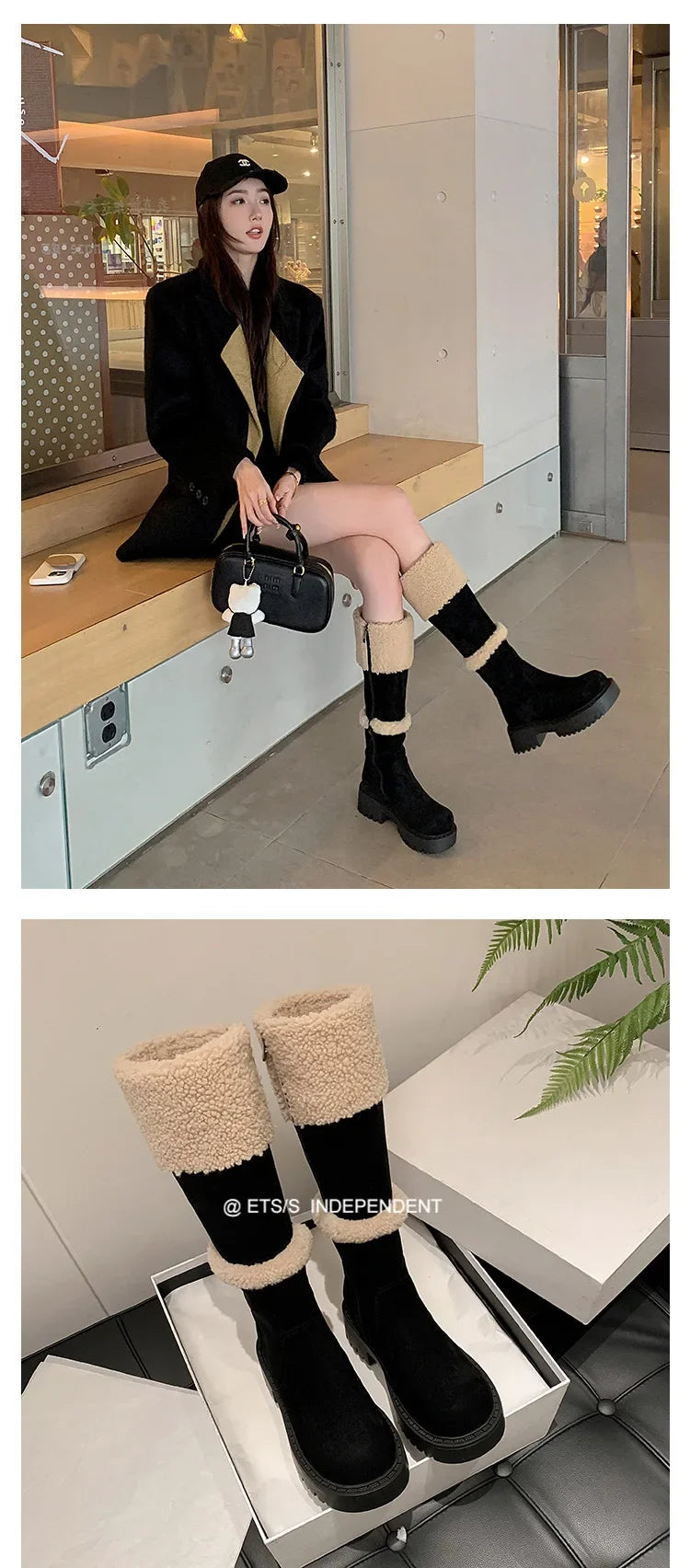 Thickened Lamb Wool Long Tube Snow Boots for Women New 2025 Autumn Winter Anti-slip Fleece-lined Cotton Shoes Knee High Boots